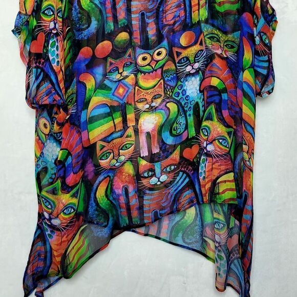Sterling Styles Wearable Art The Owl and The Cat Sheer Top - Picture 3 of 9